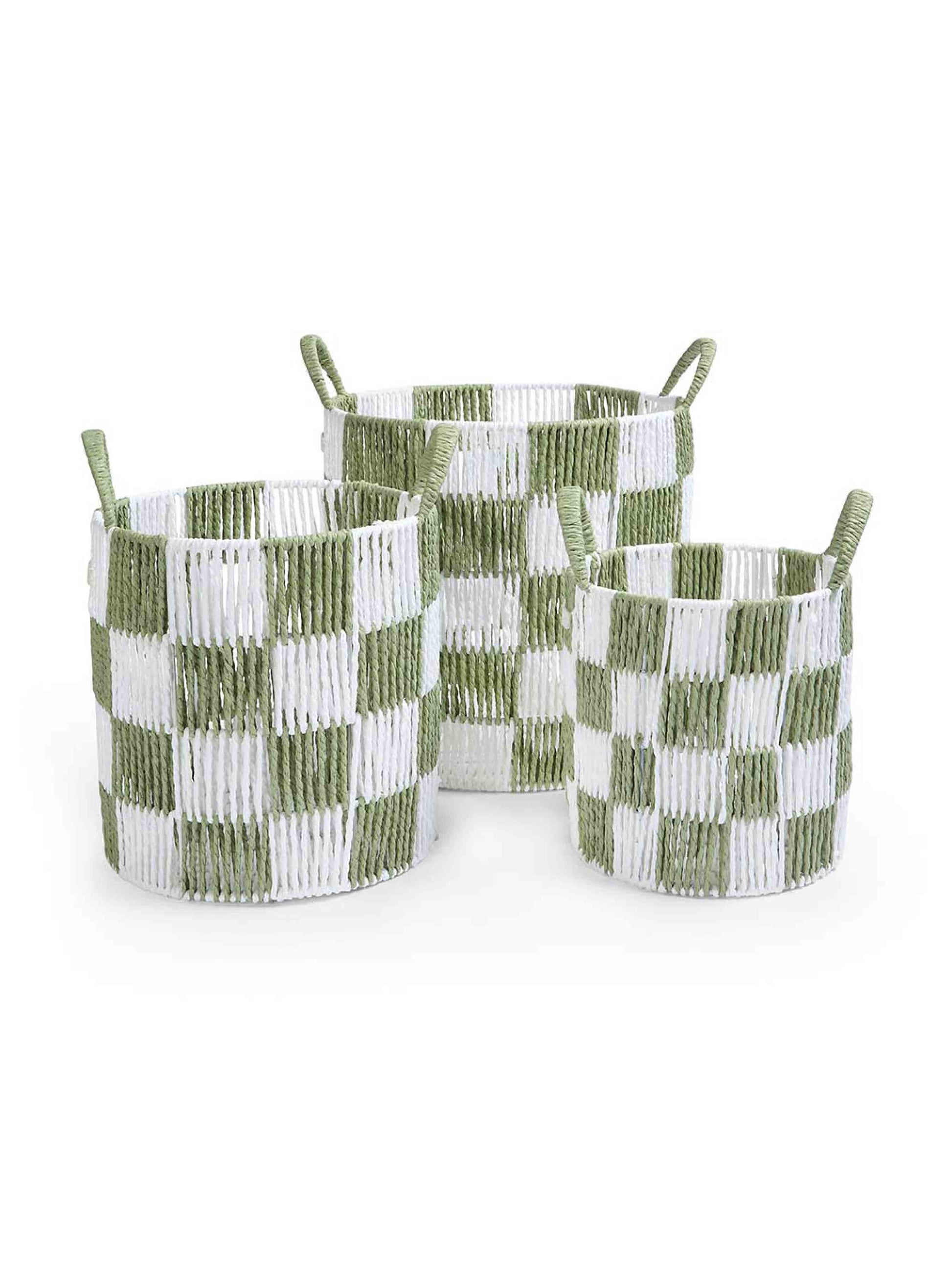 Avery Row Checkerboard Storage Basket - Set of 3 - Sage