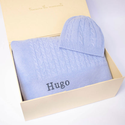 Classic Blue Cashmere Personalised Baby Gift Set by The Baby Gifting Co.