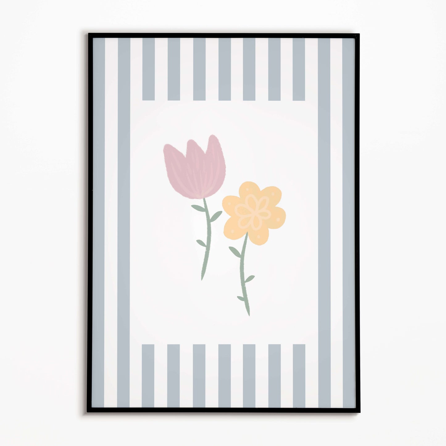 The Little Jones Flowers Print - Pale Blue Stripes