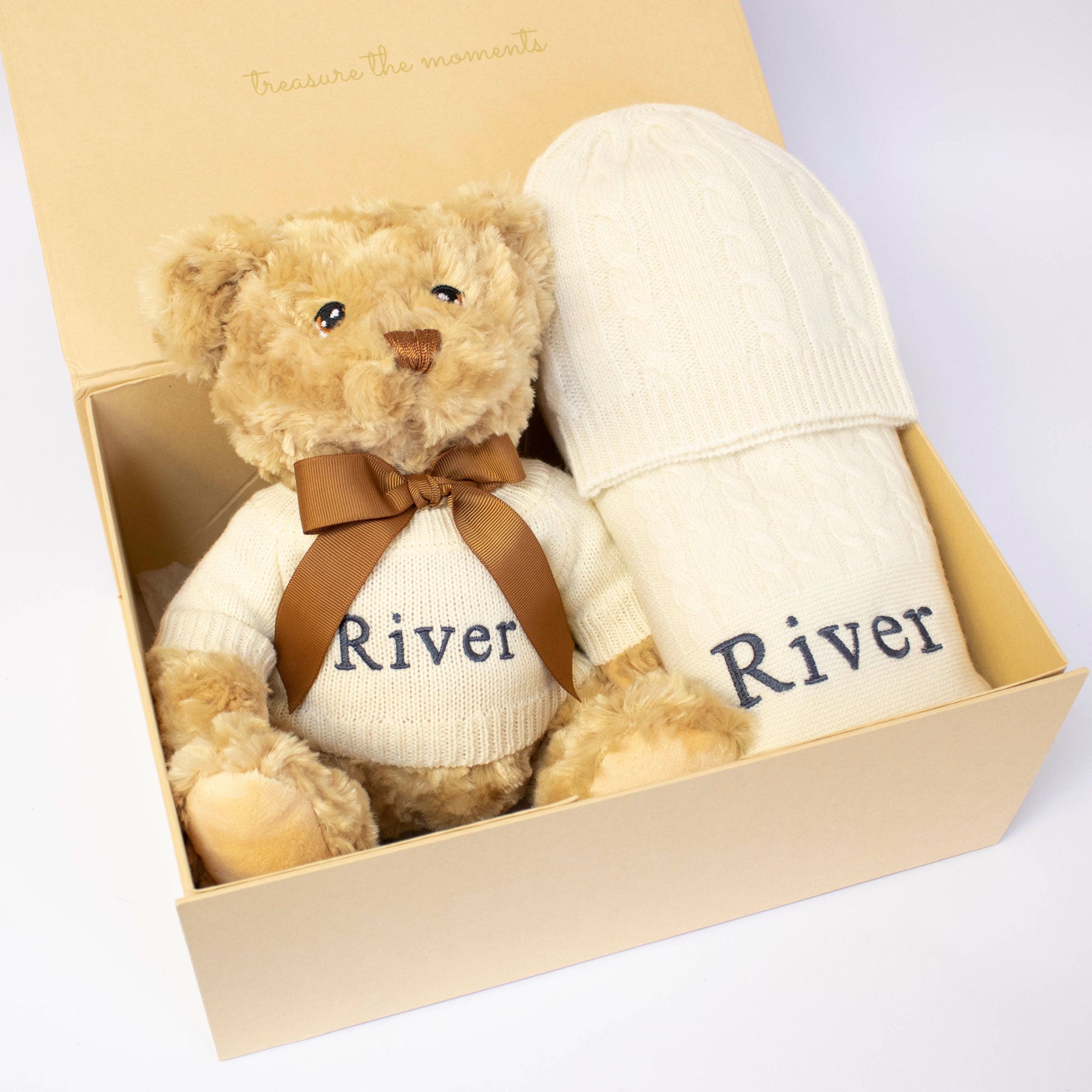 Ivory Cashmere & Teddy Personalised Baby Gift Set by The Baby Gifting Co.