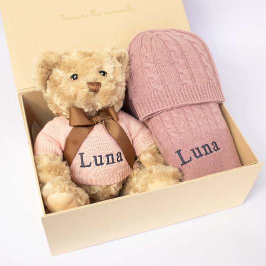 Rosewood Cashmere & Teddy Personalised Baby Gift Set by The Baby Gifting Co.