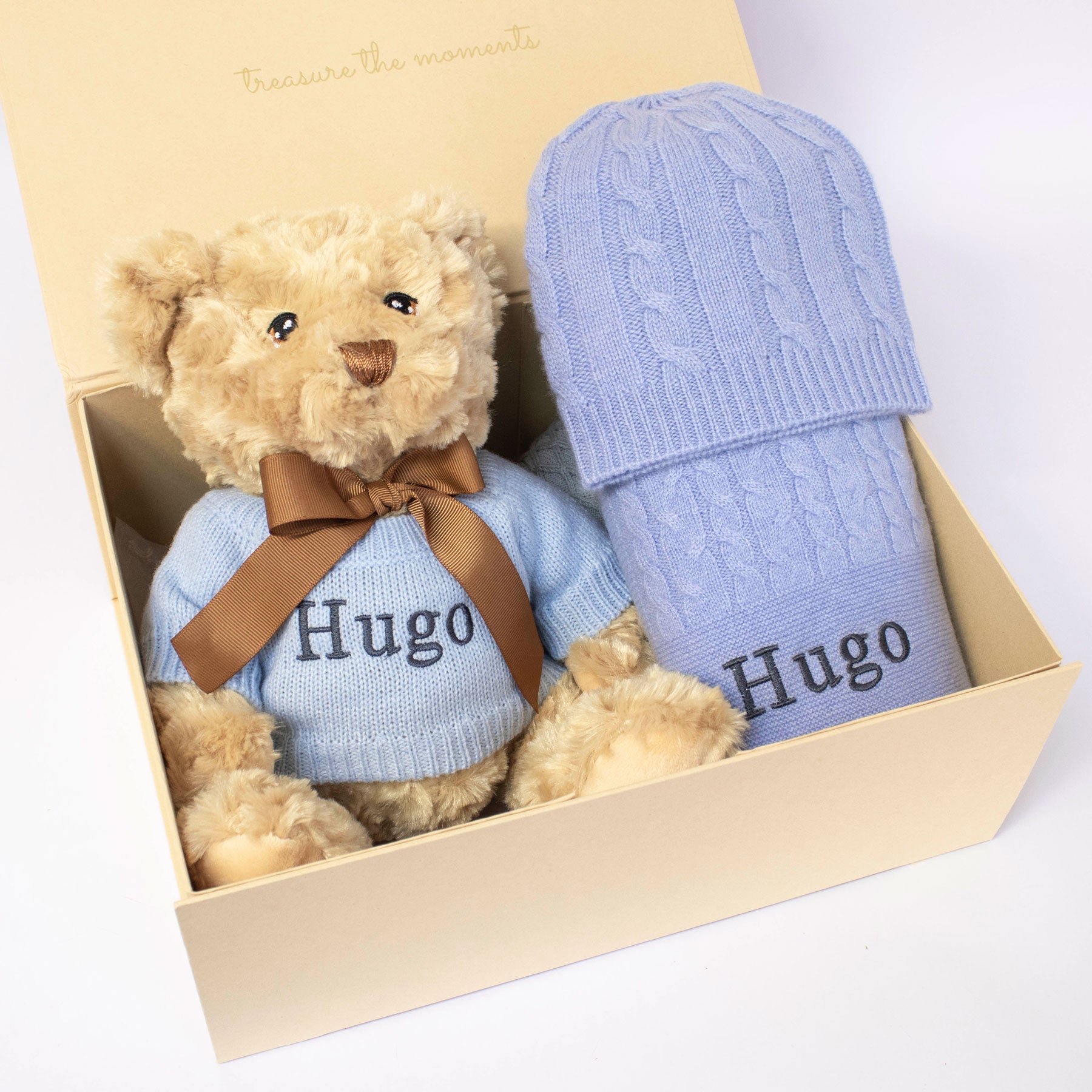 Blue Cashmere & Teddy Personalised Baby Gift Set by The Baby Gifting C ...