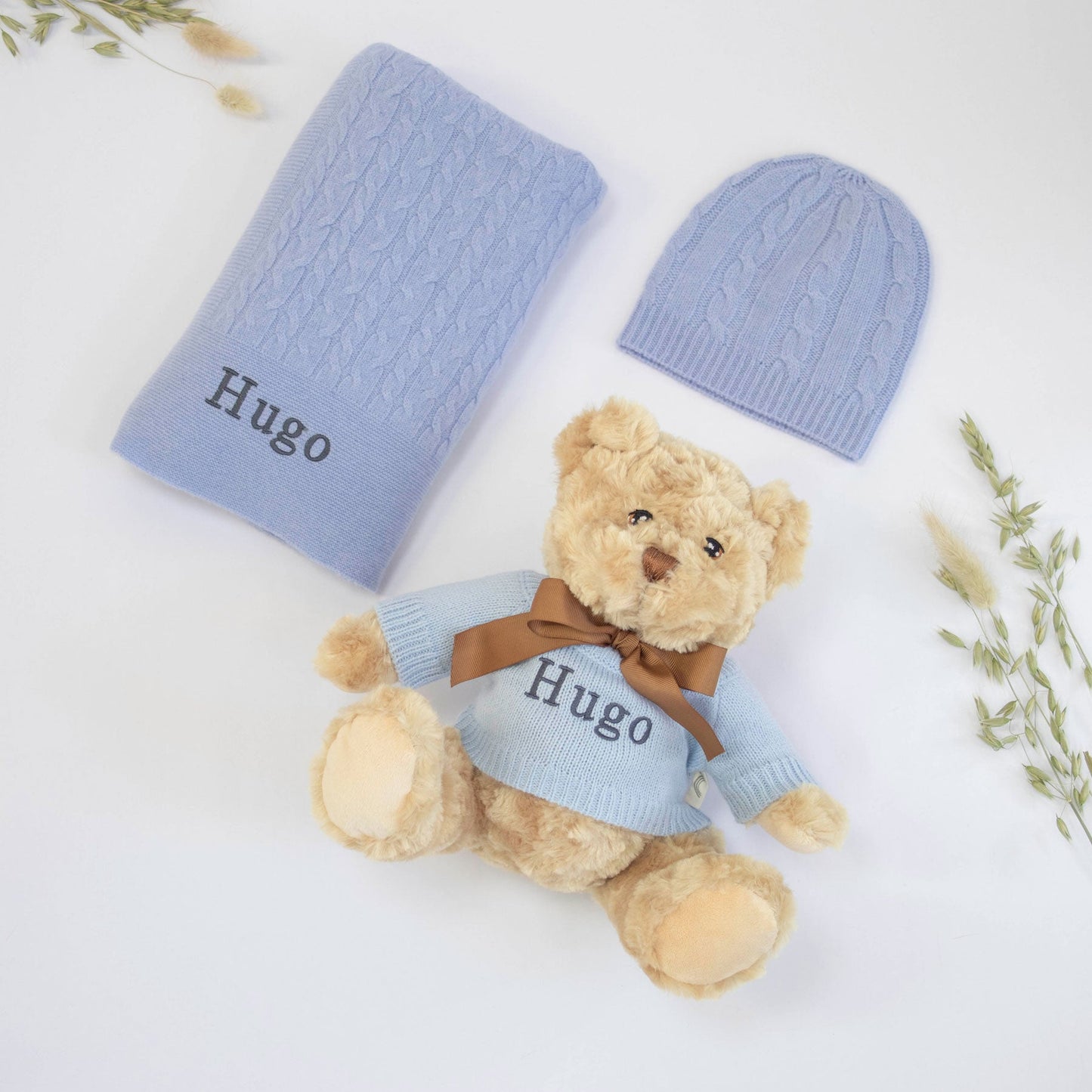 Blue Cashmere & Teddy Personalised Baby Gift Set by The Baby Gifting Co.