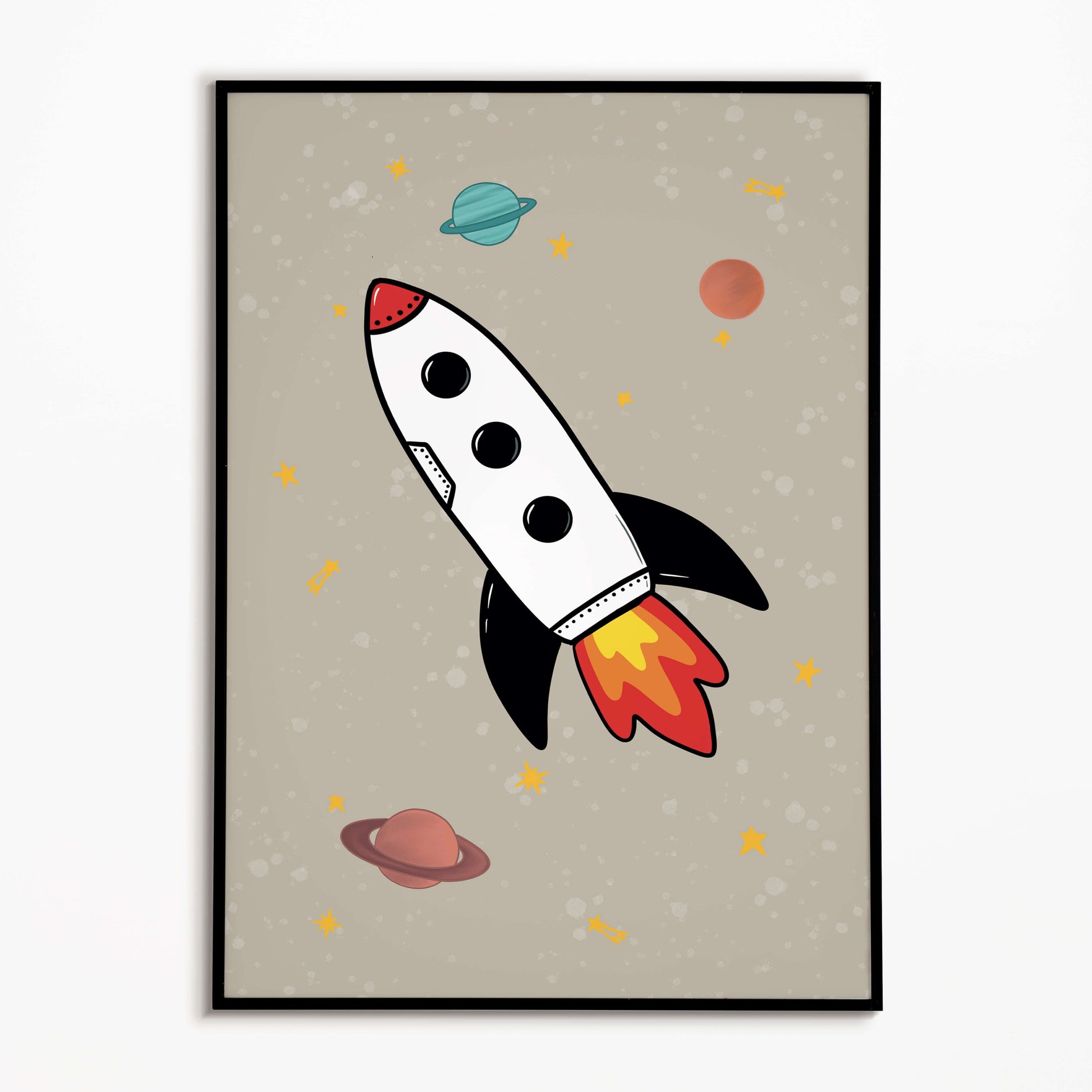 The Little Jones Space Rocket Print - Natural