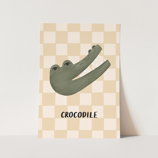 Kid of the Village Crocodile Check Art Print - Beige
