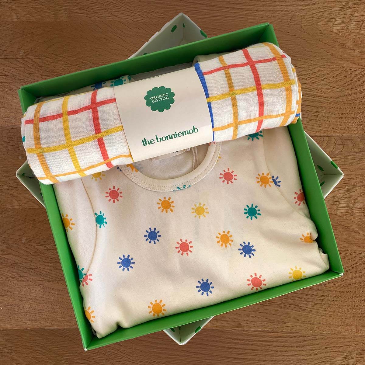 The Bonniemob Dreamy & Ditto Baby Playsuit & Muslin Swaddle Gift Box