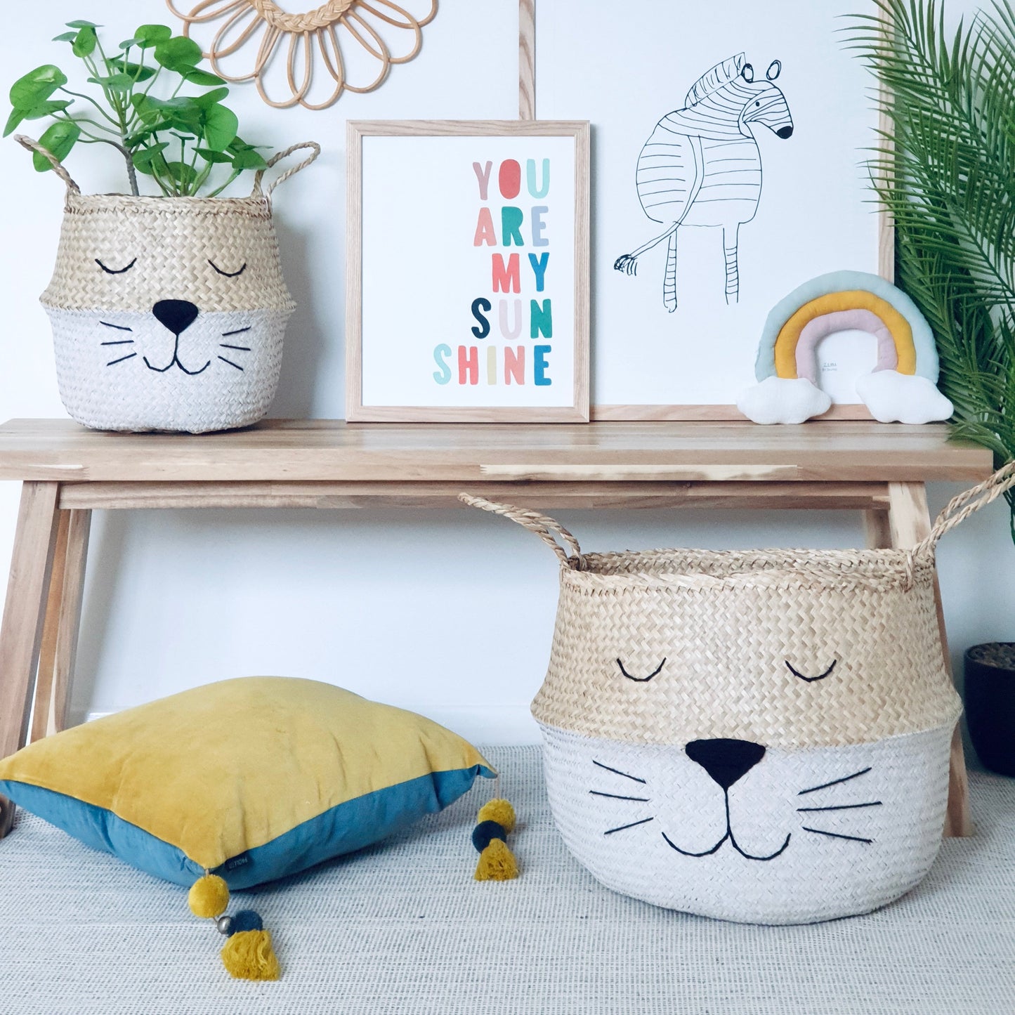 Bellybambino White Bottom Cat Whiskers Seagrass Basket - Extra Large