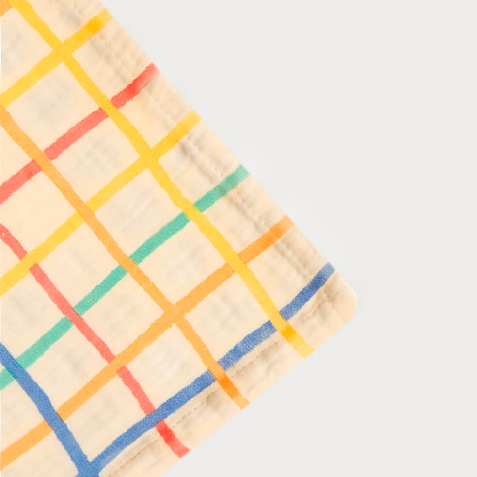 The Bonniemob Ditto Rainbow Check Large Muslin Swaddle Blanket