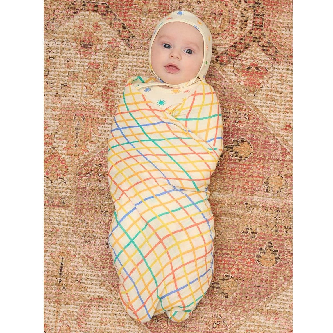 The Bonniemob Ditto Rainbow Check Large Muslin Swaddle Blanket