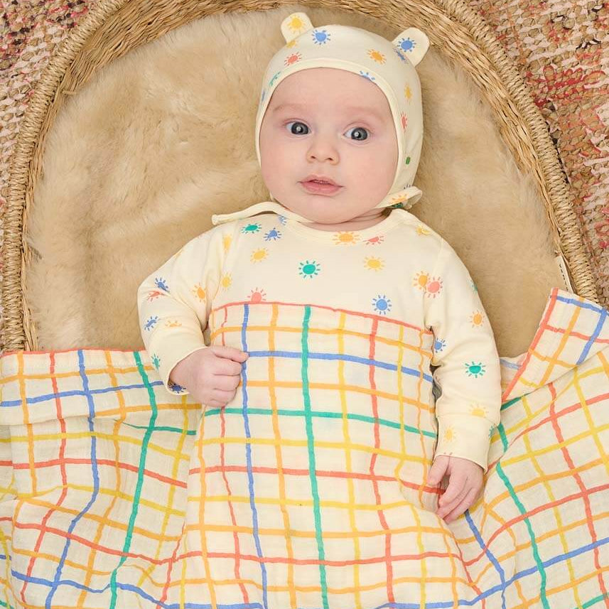 The Bonniemob Ditto Rainbow Check Large Muslin Swaddle Blanket