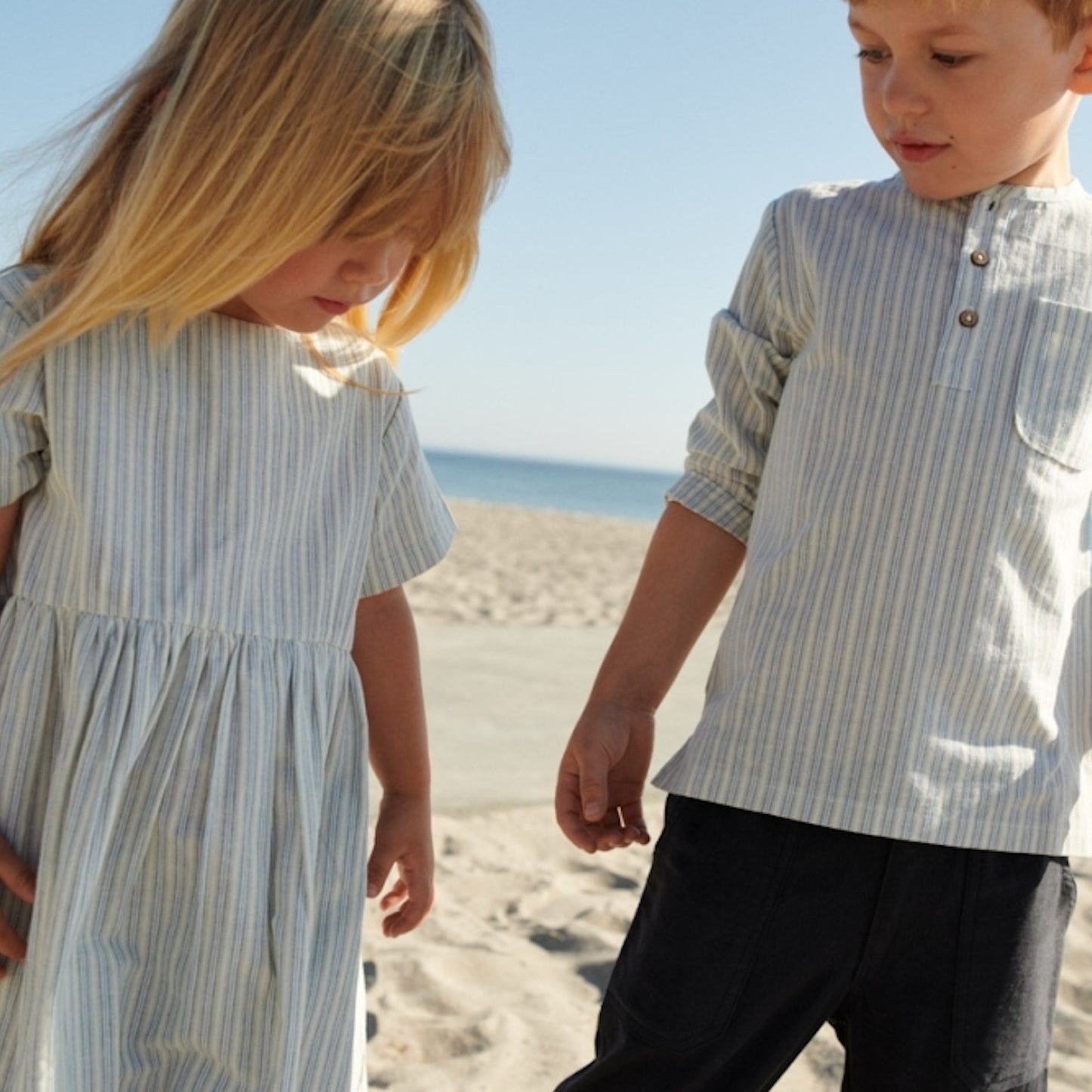 Wheat 'Esmaralda' S/S Children's Dress - Aqua Stripe