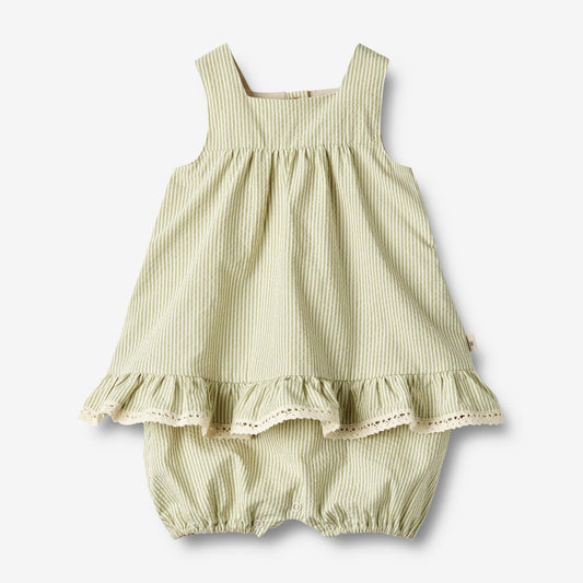 Wheat 'Harriet' Baby Dress Suit - Green Stripe