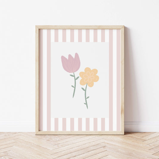 The Little Jones Flowers Print - Dusky Pink Stripes