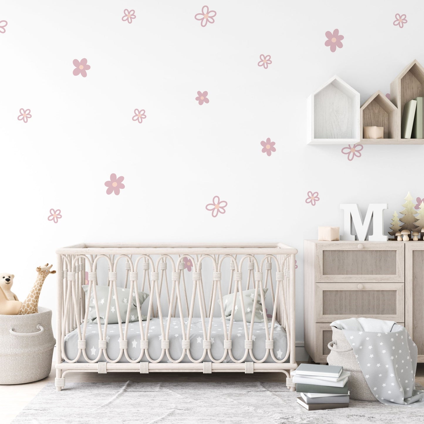 Dusky Pink Daisies (Mixed Pack) Fabric Wall Stickers by The Little Jones
