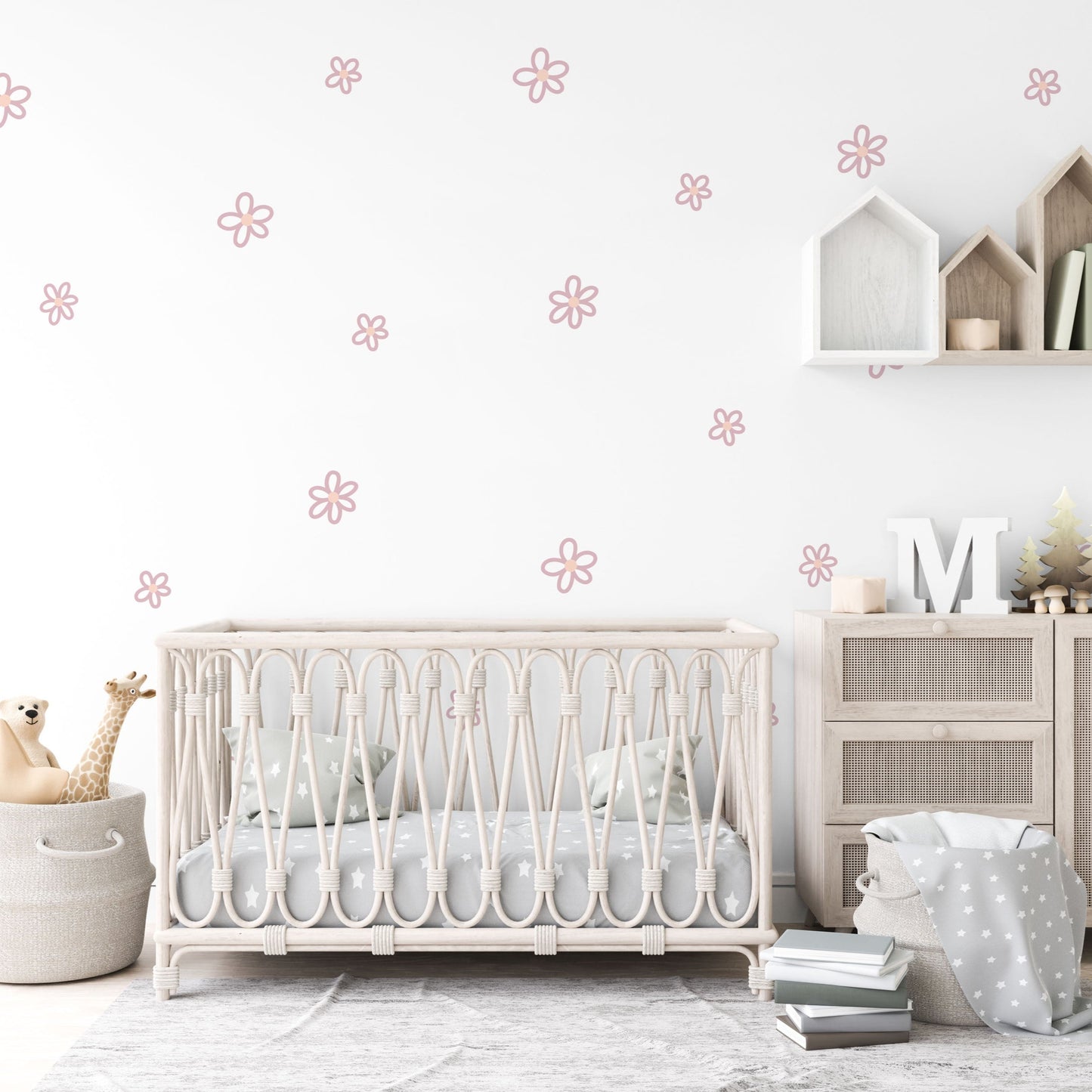 Dusky Pink Outline Daisy Fabric Wall Stickers by The Little Jones