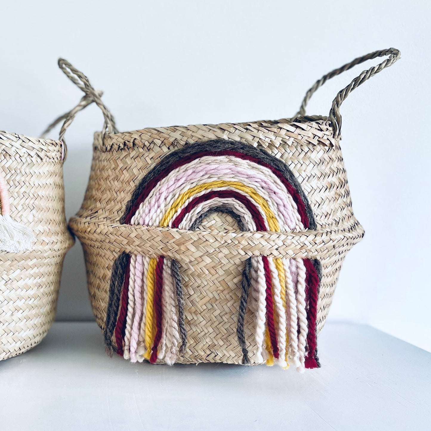 Bellybambino Maroon Tassel Rainbow Seagrass Basket - Large