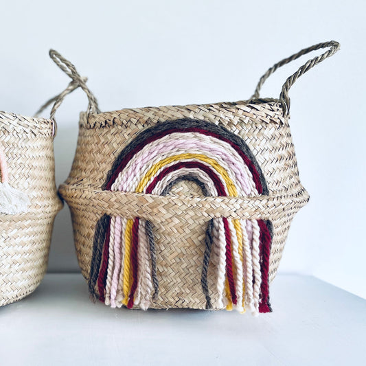 Bellybambino Maroon Tassel Rainbow Seagrass Basket - Large