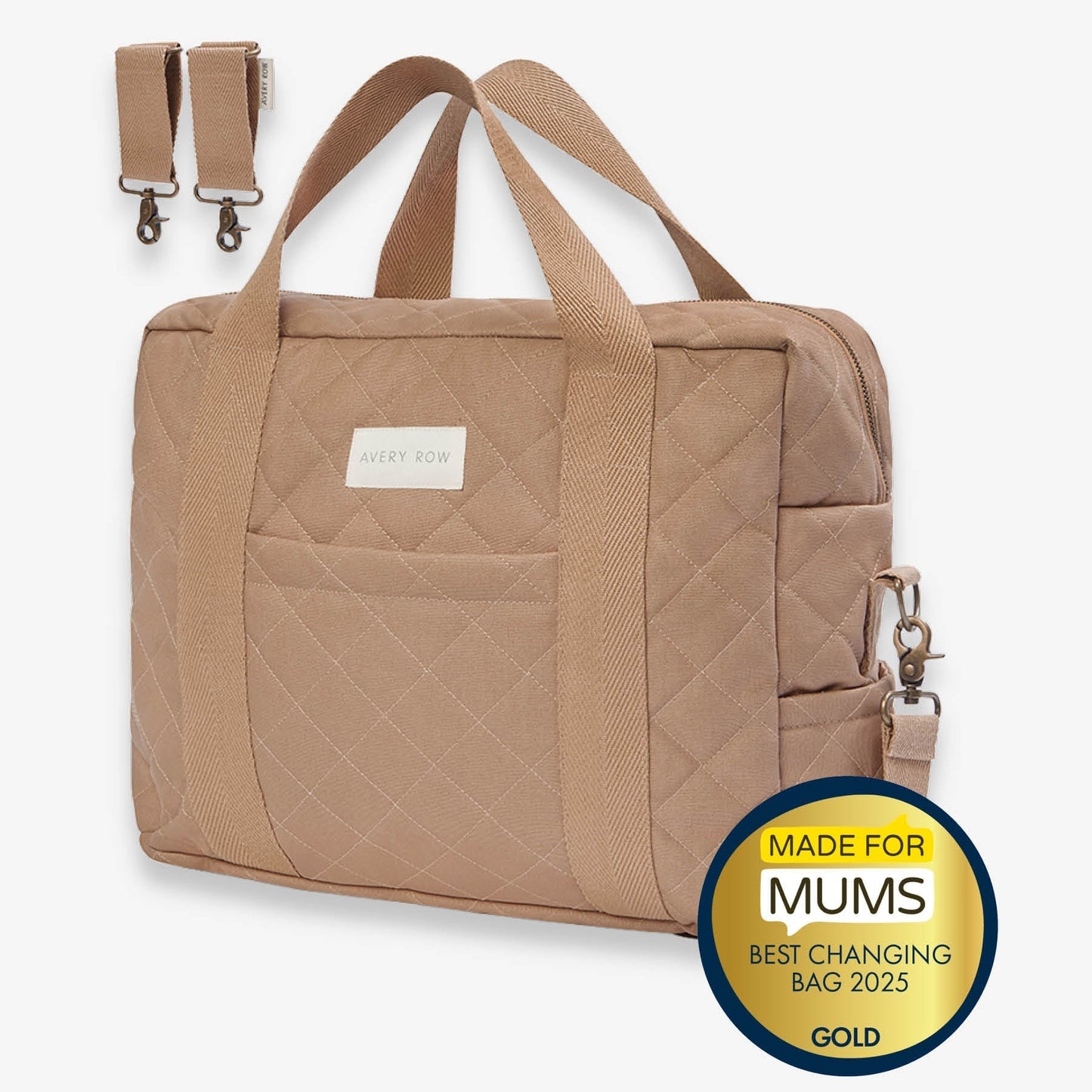 Avery Row Baby Changing Bag with Pram Clips - Latte