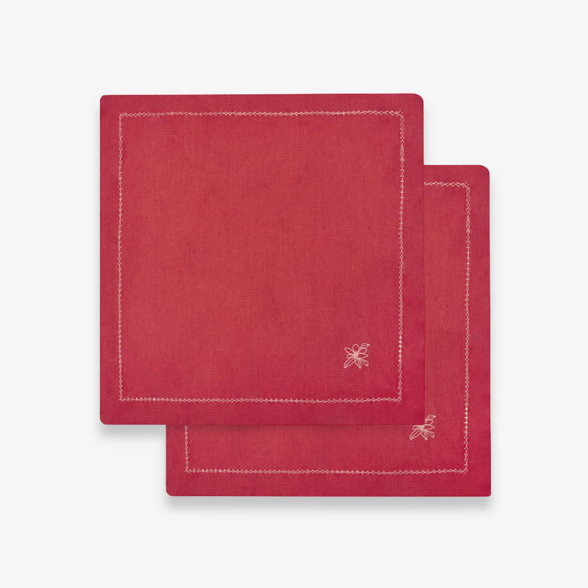 Avery Row Embroidered Linen Napkins, Set of 2 - Berry
