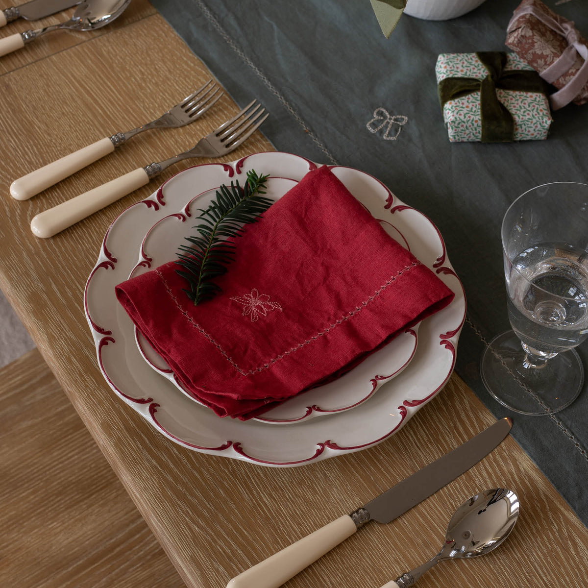 Avery Row Embroidered Linen Napkins, Set of 2 - Berry
