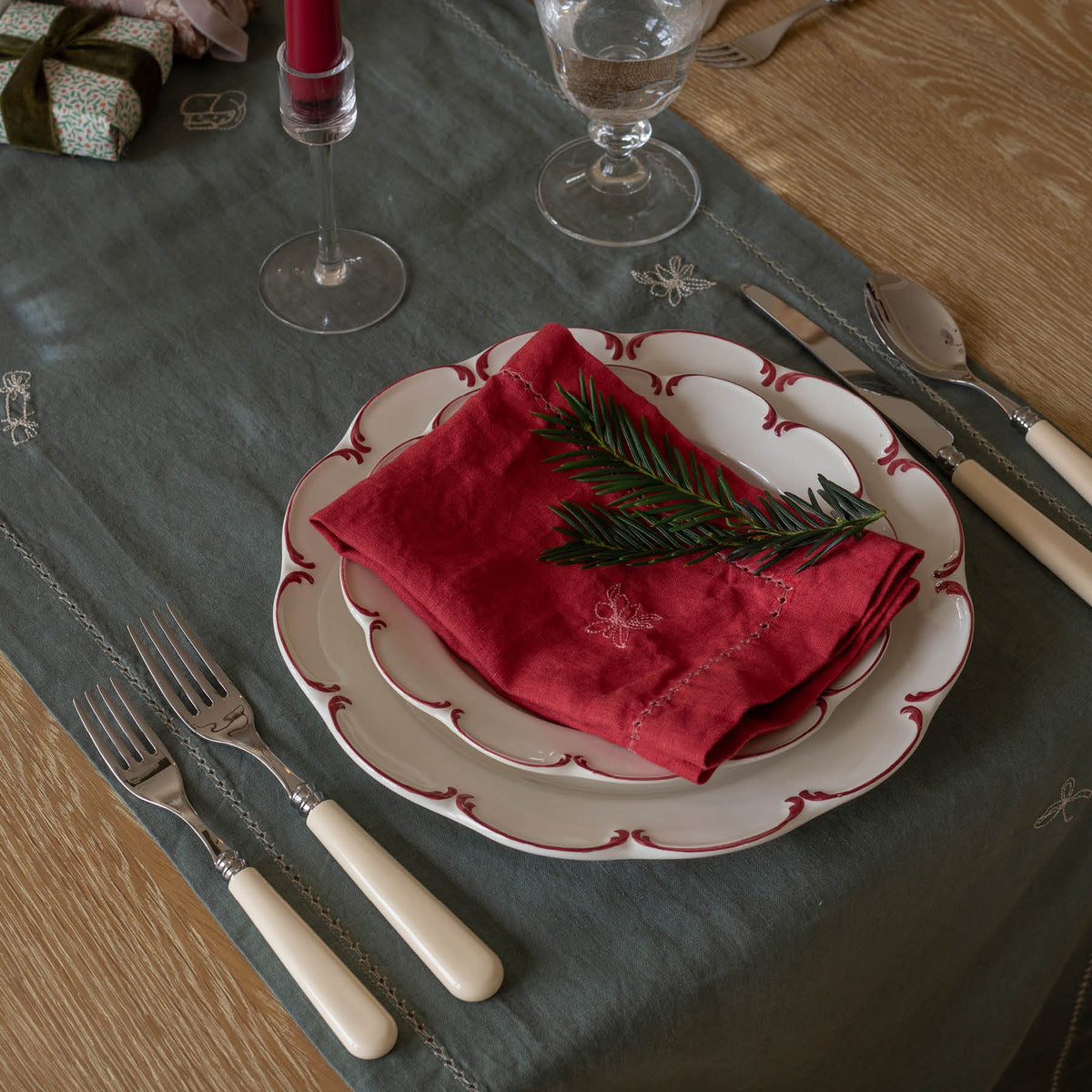 Avery Row Embroidered Linen Napkins, Set of 2 - Berry