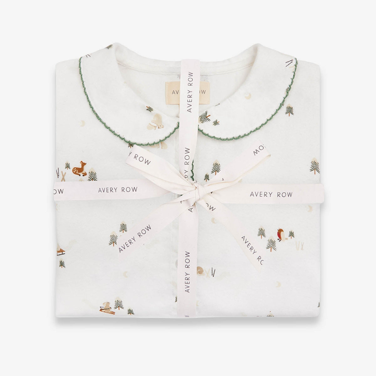 Avery Row Children's Christmas Flannel Pyjamas - Winter Ski/Green Trim
