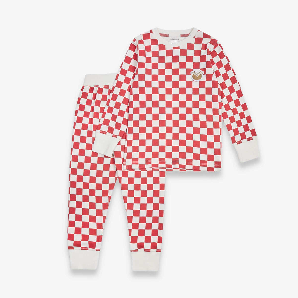 Avery Row Children's Christmas Jersey Pyjamas - Red Checkerboard