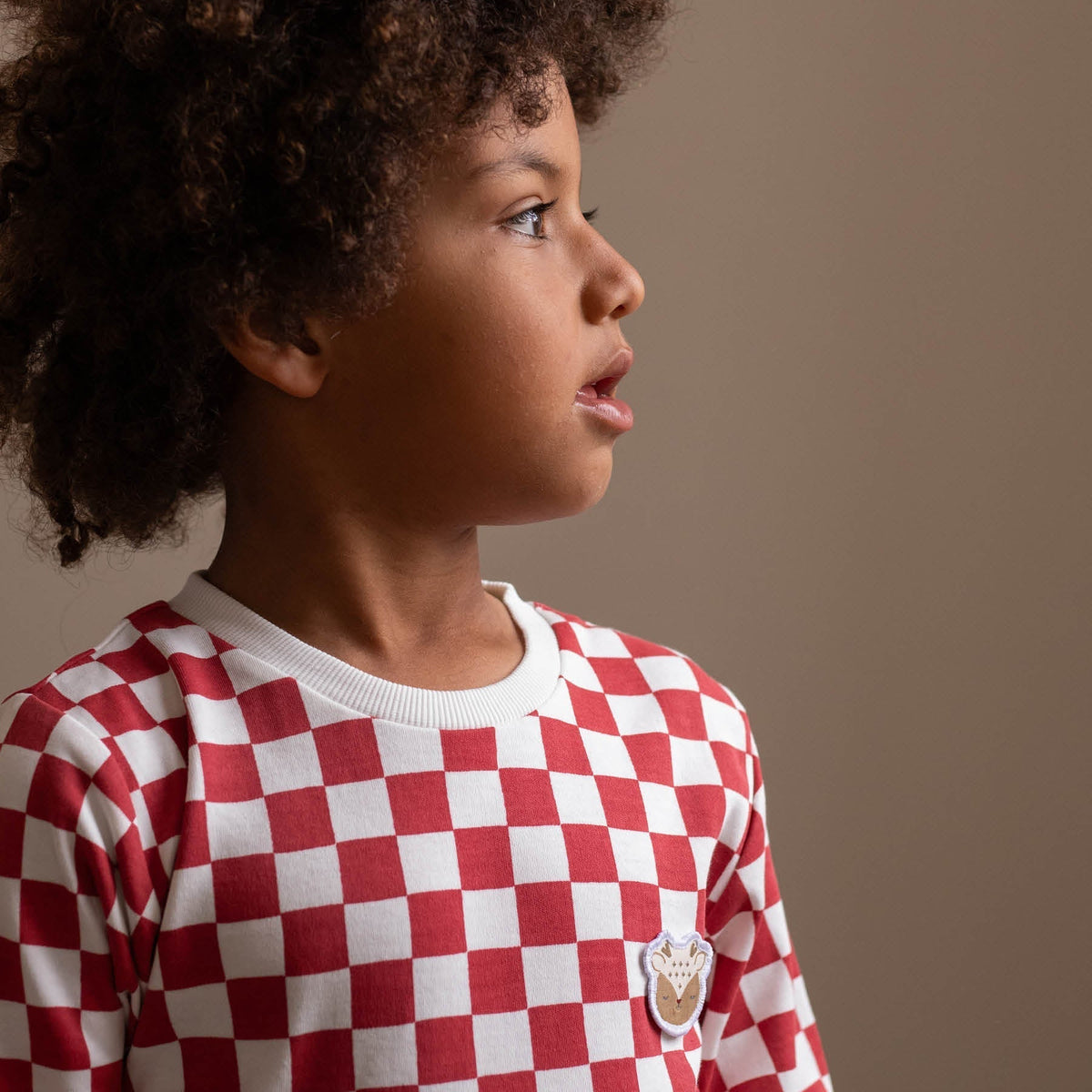 Avery Row Children's Christmas Jersey Pyjamas - Red Checkerboard