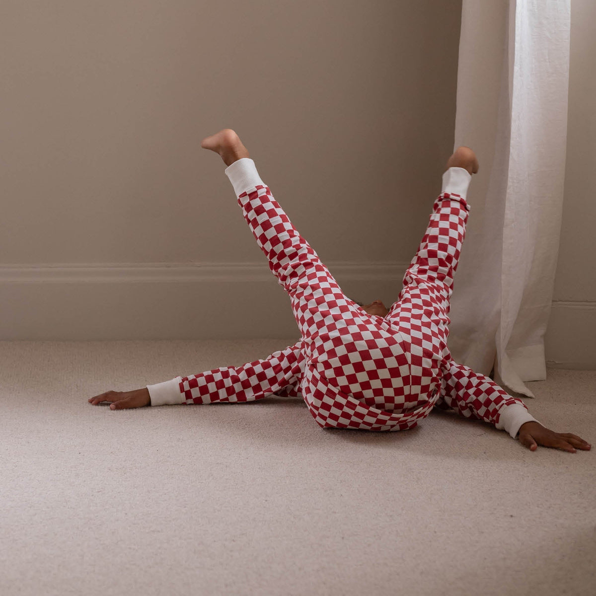 Avery Row Children's Christmas Jersey Pyjamas - Red Checkerboard