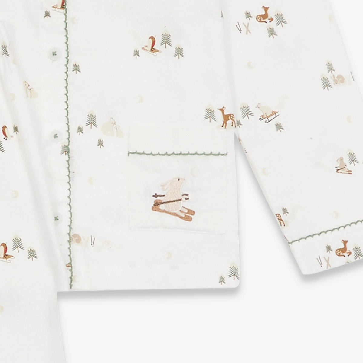 Avery Row Children's Christmas Flannel Pyjamas - Winter Ski/Green Trim