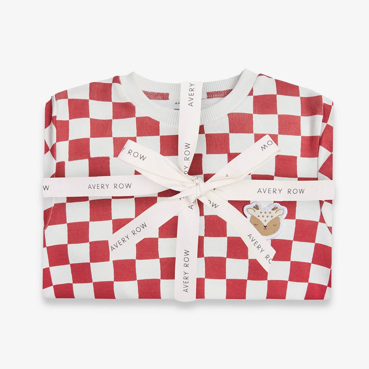 Avery Row Children's Christmas Jersey Pyjamas - Red Checkerboard