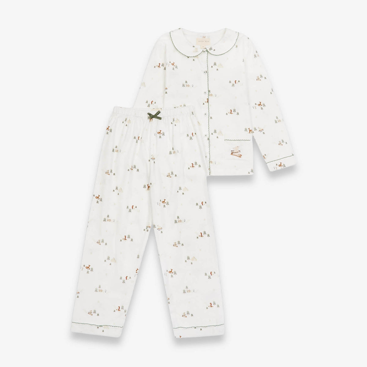 Avery Row Children's Christmas Flannel Pyjamas - Winter Ski/Green Trim