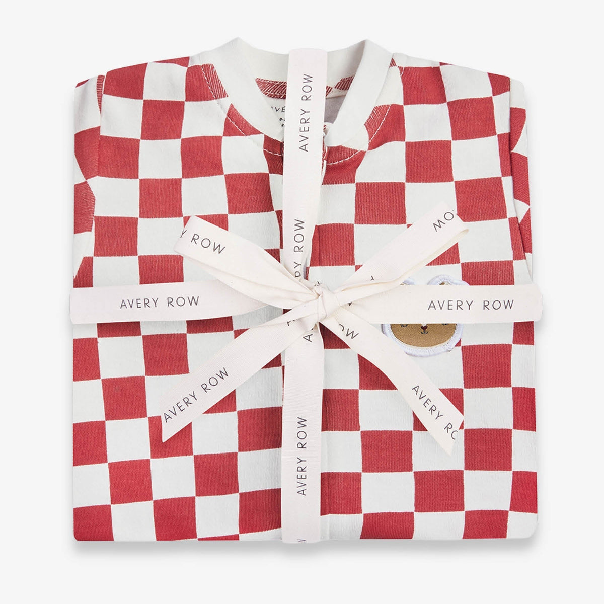 Avery Row Christmas Baby Jersey Sleepsuit - Red Checkerboard