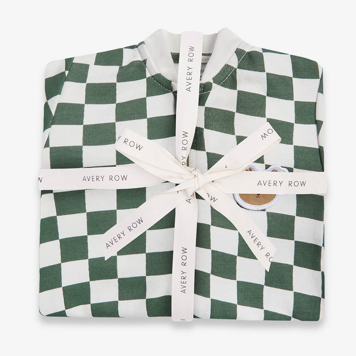 Avery Row Christmas Baby Jersey Sleepsuit - Green Checkerboard