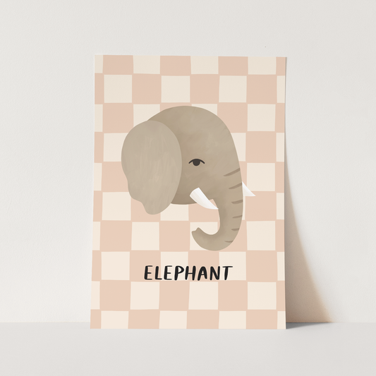 Kid of the Village Elephant Check Art Print - Pink