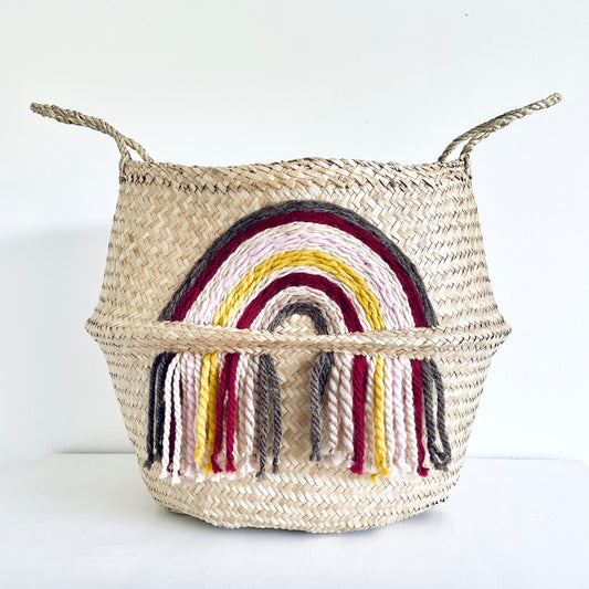 Bellybambino Maroon Tassel Rainbow Seagrass Basket - Extra Large