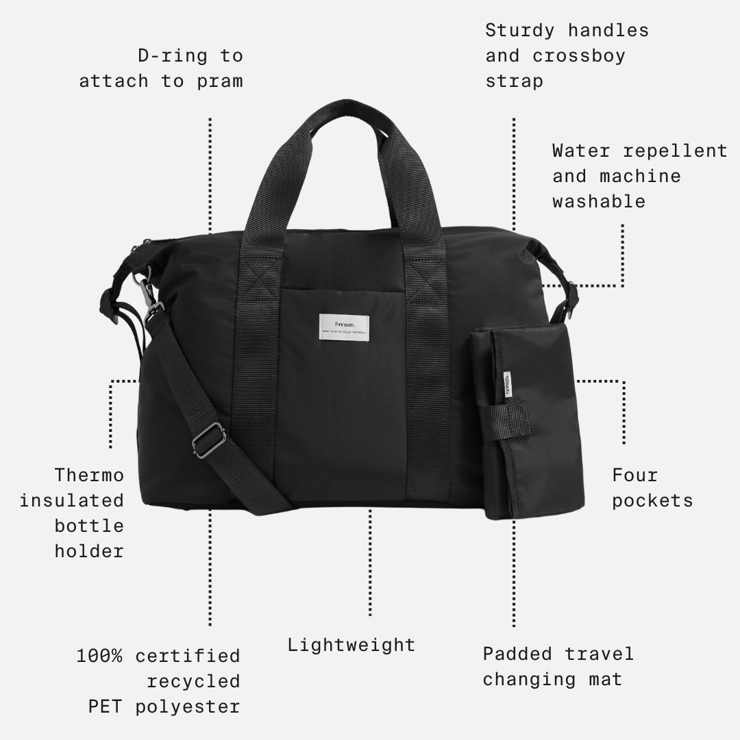 Finnsøn IDA Eco Holdall Changing Bag with Changing Mat - Black