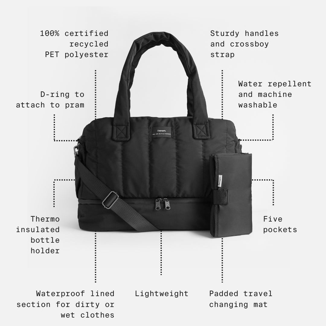 Finnsøn INNES Eco Quilted Changing Bag with Changing Mat - Black