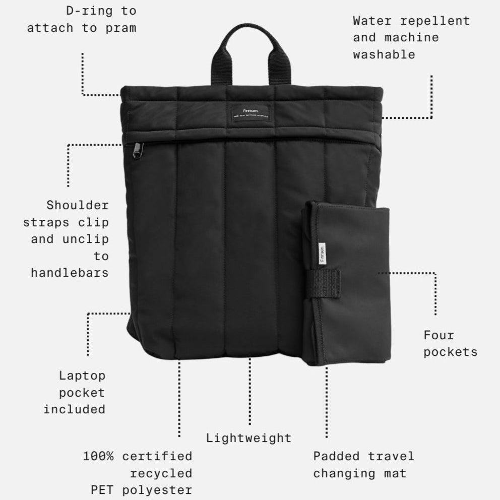 Finnsøn RAE Eco Changing Backpack With Changing Mat - Black