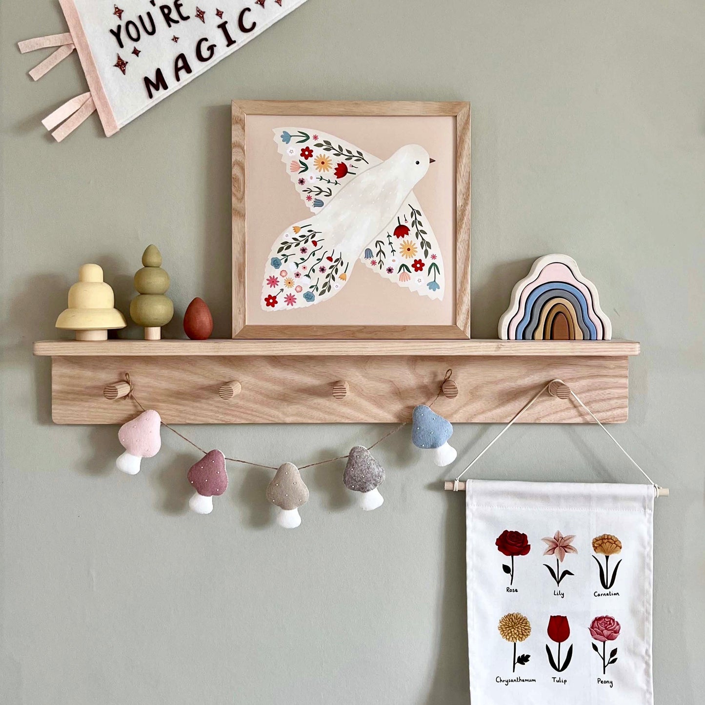 Kid of the Village Floral Dove Art Print - Peach