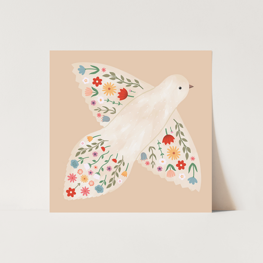 Floral Dove Art Print in Peach by Kid of the Village (2 Sizes Available)