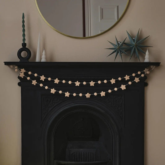 Blush Pink Felt Star & Bead Christmas Garland By Ginger Ray