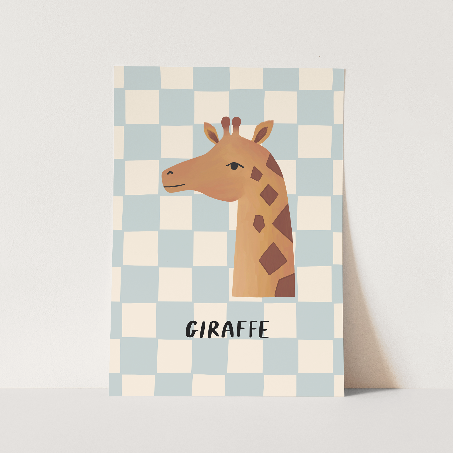 Kid of the Village Giraffe Check Art Print - Blue