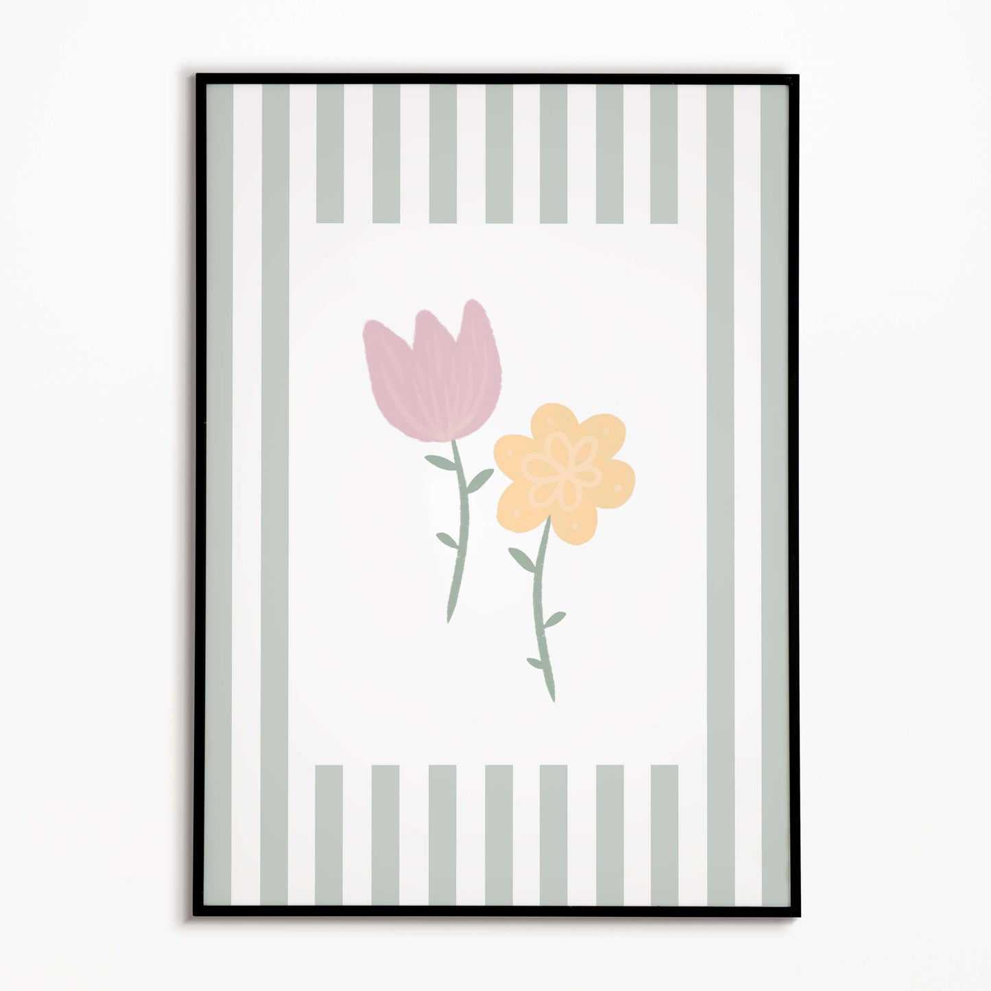 The Little Jones Flowers Print - Green Stripes
