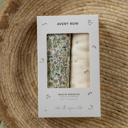 Avery Row Organic Baby Muslin Swaddles - 2 Pk - Riverbank/Nettle Scatter