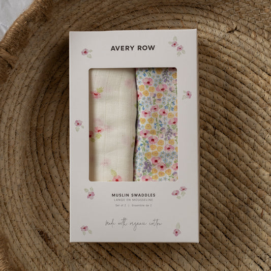 Avery Row Organic Baby Muslin Swaddles - 2 Pk - Wildflower Garden/Anemone