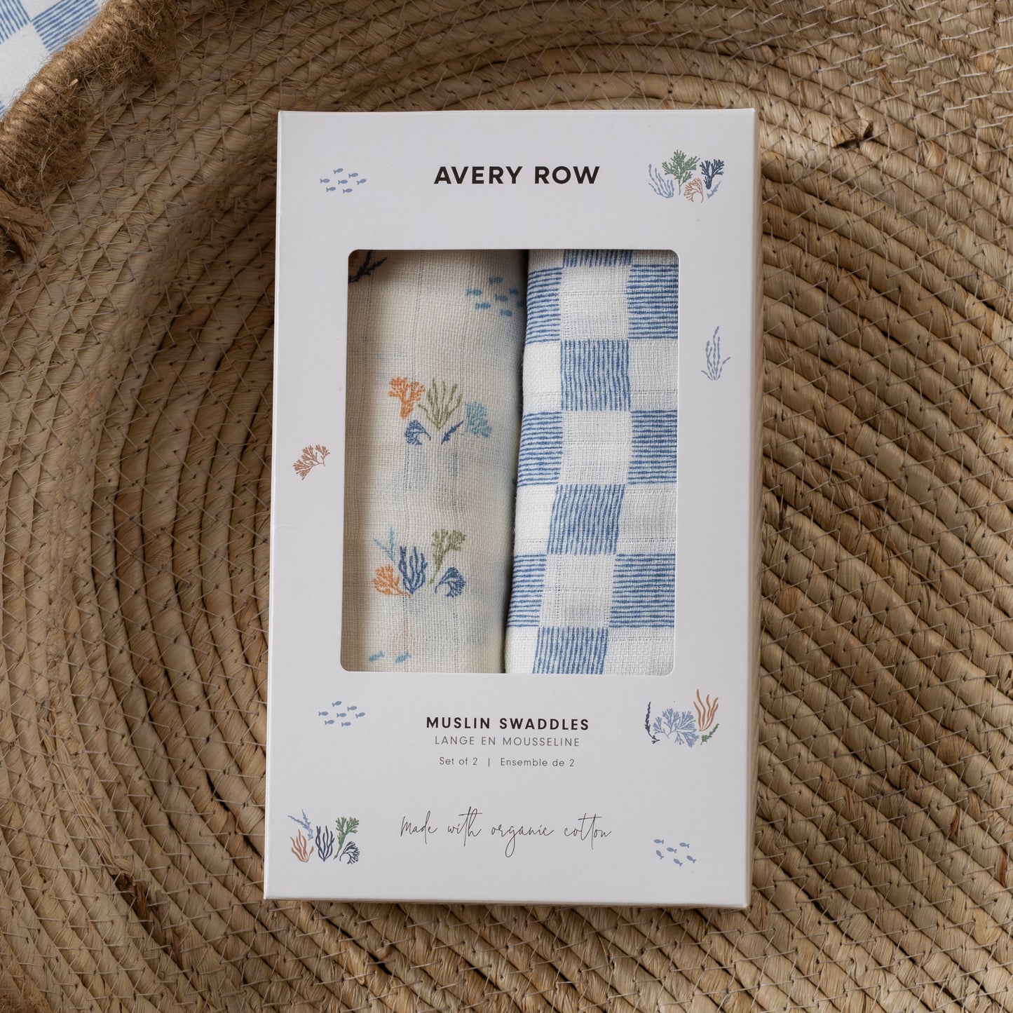 Avery Row Organic Baby Muslin Swaddles - 2 Pk - Coastline/Waves