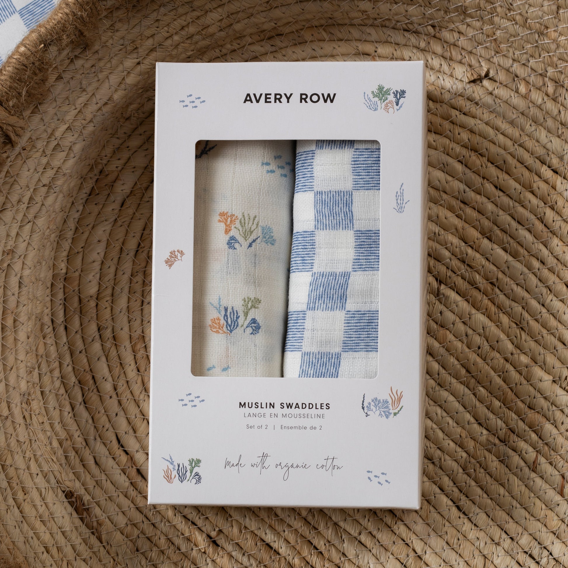 Avery Row Organic Baby Muslin Swaddles - 2 Pk - Coastline/Waves