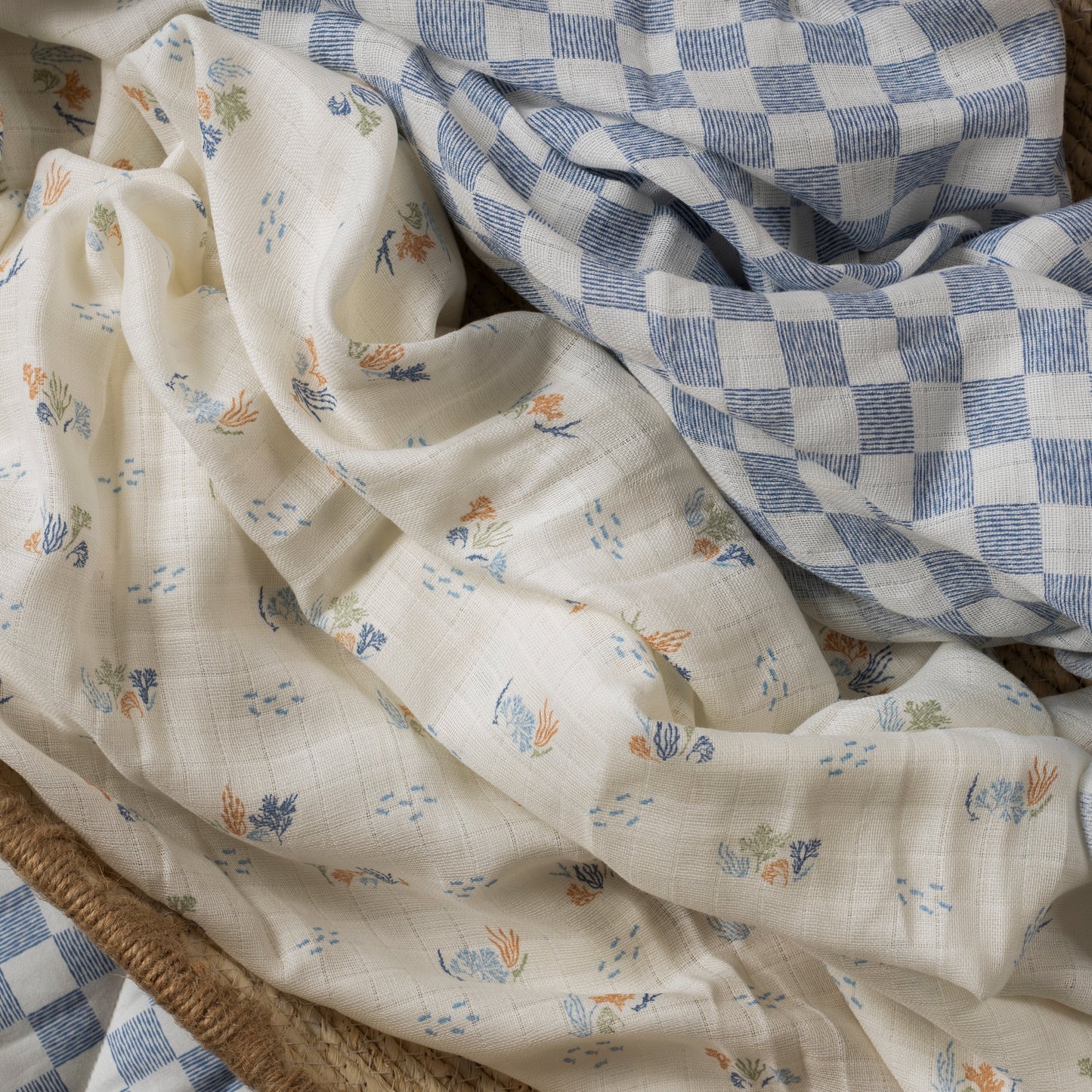 Avery Row Organic Baby Muslin Swaddles - 2 Pk - Coastline/Waves