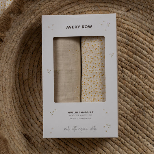 Avery Row Organic Baby Muslin Swaddles - 2 Pk - Wild Chamomile/Daisy Meadow